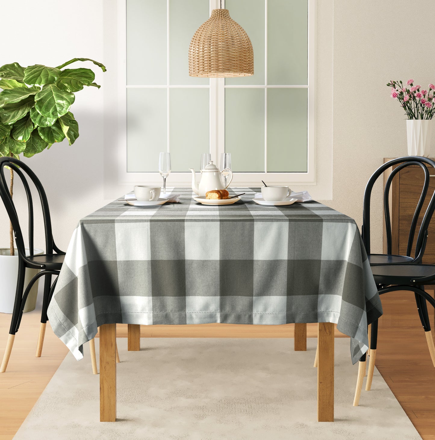 100% Cotton Tablecloth 6 seat 150x210cm - Grey Check