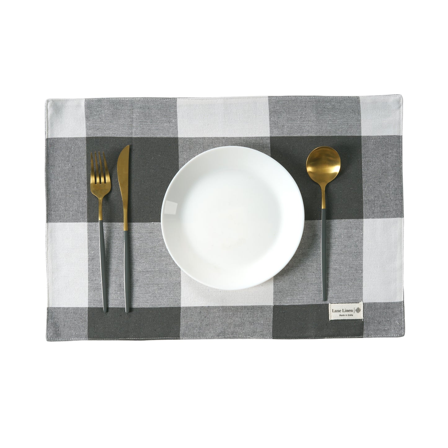 Set of 6 100% Cotton Placemats - Grey Check