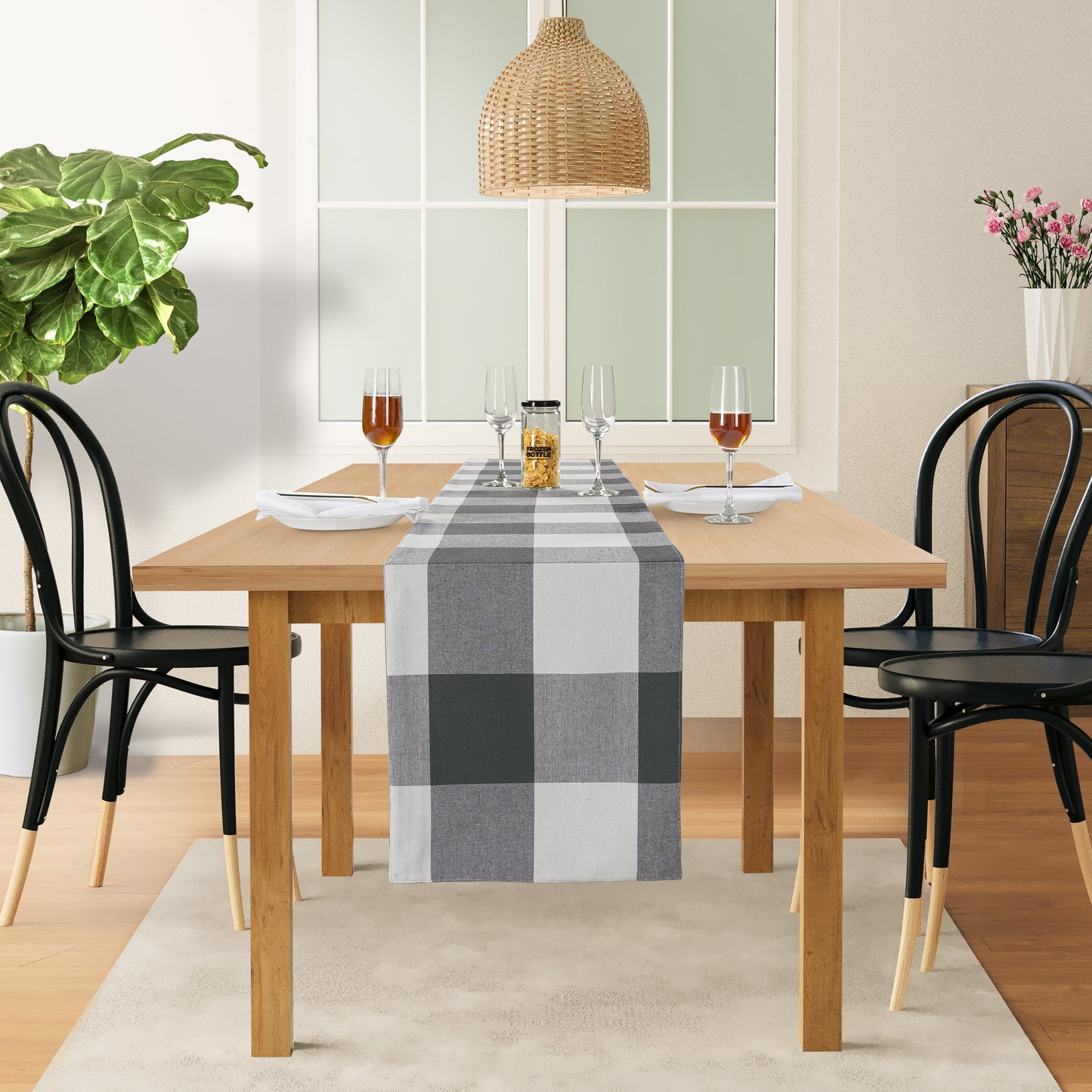 100% Cotton Table Runner 33x228cm - Grey Check