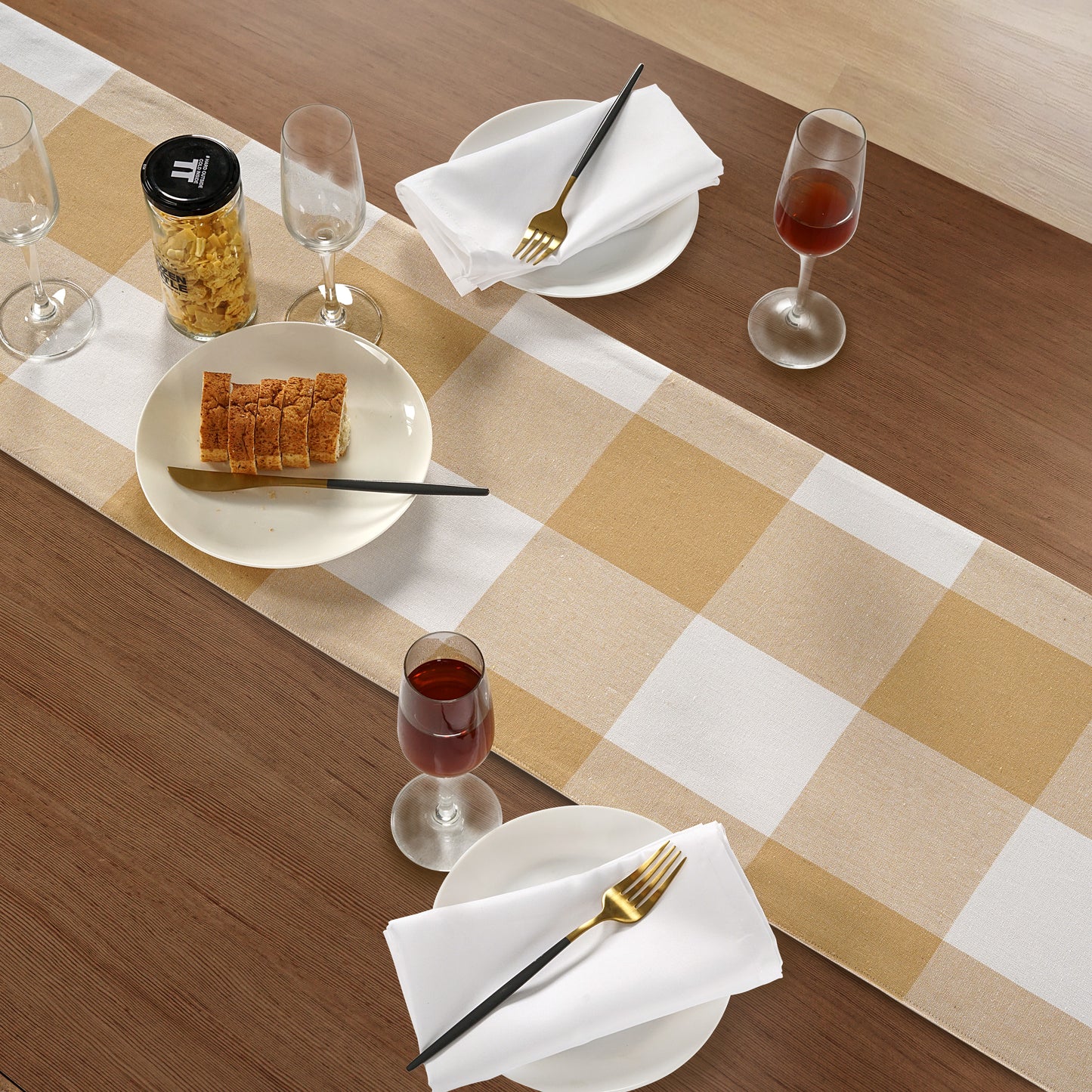 100% Cotton Table Runner 33x180cm - Beige Check