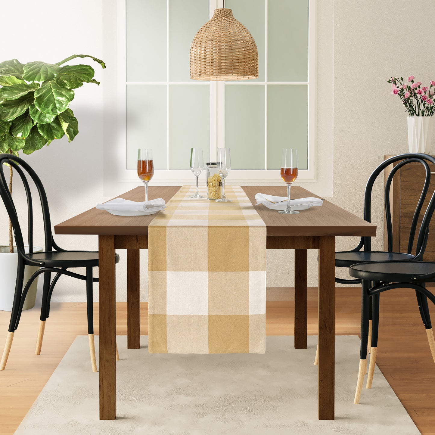 100% Cotton Table Runner 33x180cm - Beige Check