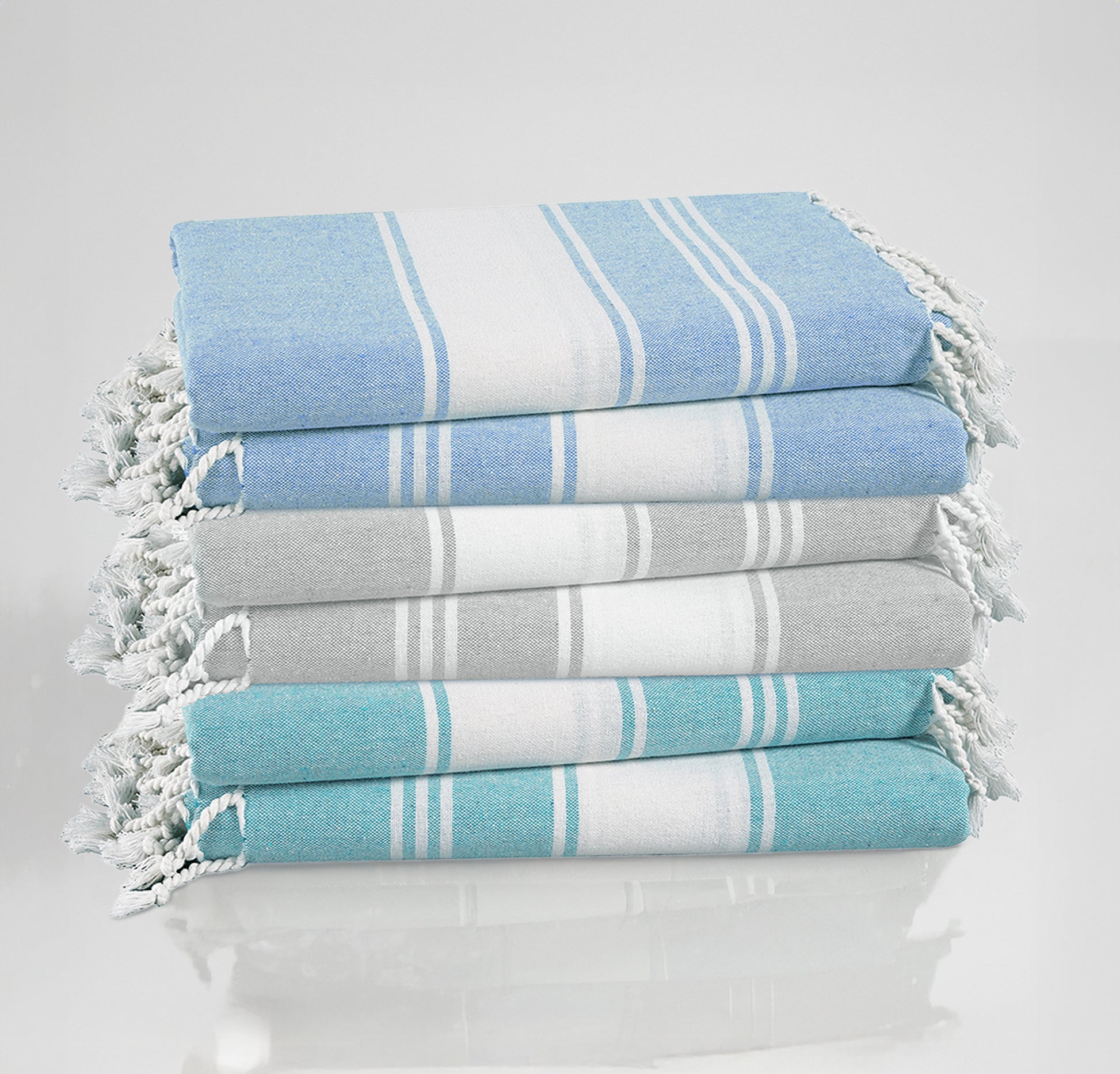 Set of 6 Chambray Turkish Beach Towels - Classic