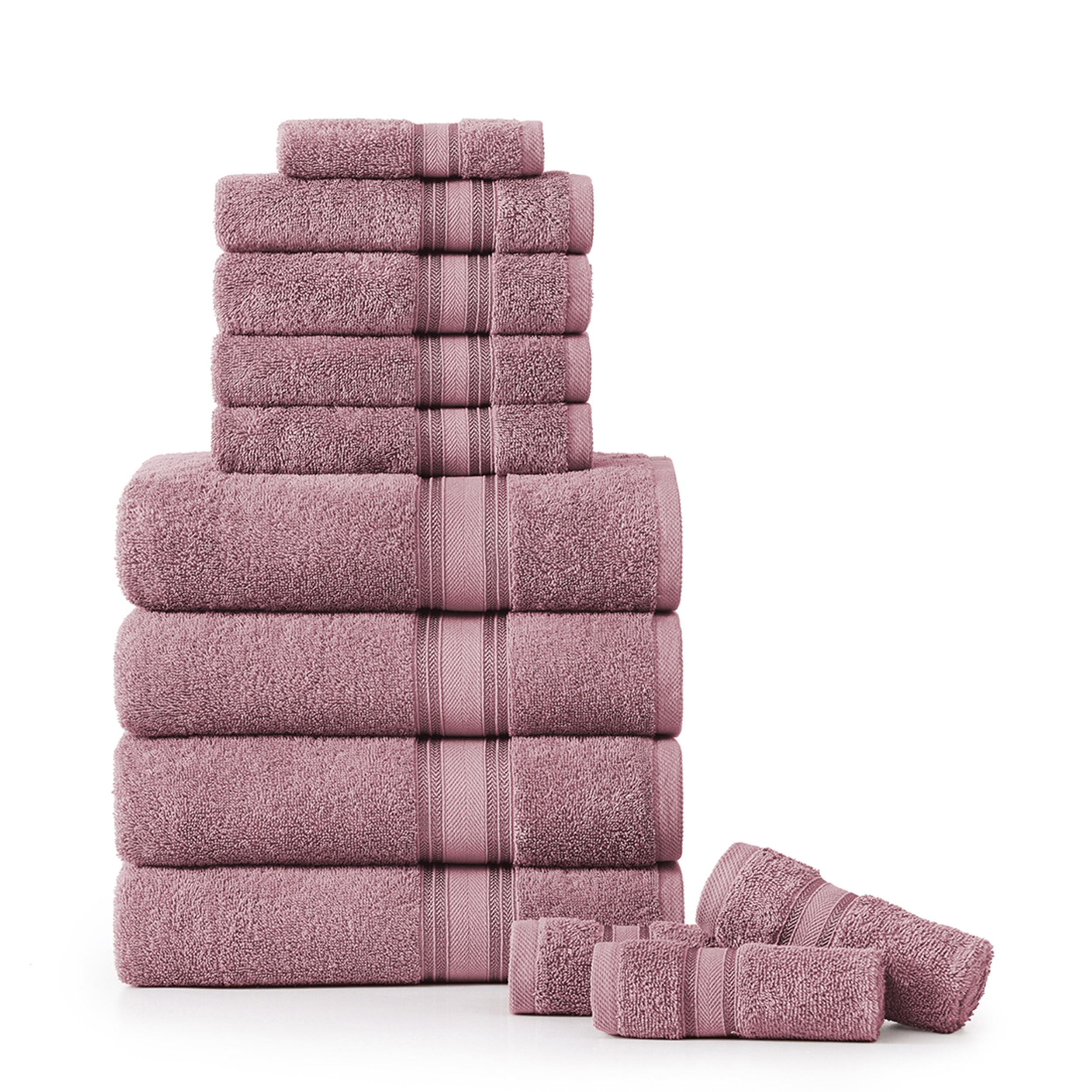 12 Piece 100% Cotton Towel Set 550GSM - Wishful Mauve