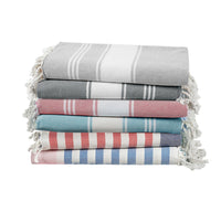 Set of 6 Chambray Turkish Beach Towels - Harbour Glow