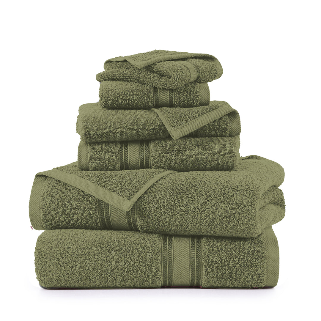 6 Piece Cotton Towel Set 550GSM - Oil Green