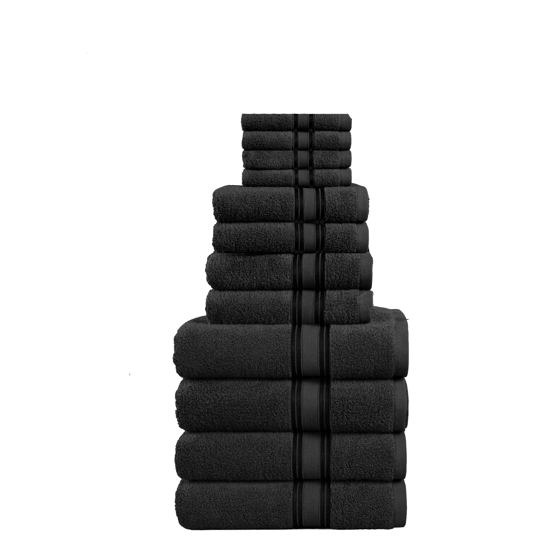 12 Piece 100% Cotton Towel Set 550GSM - Black