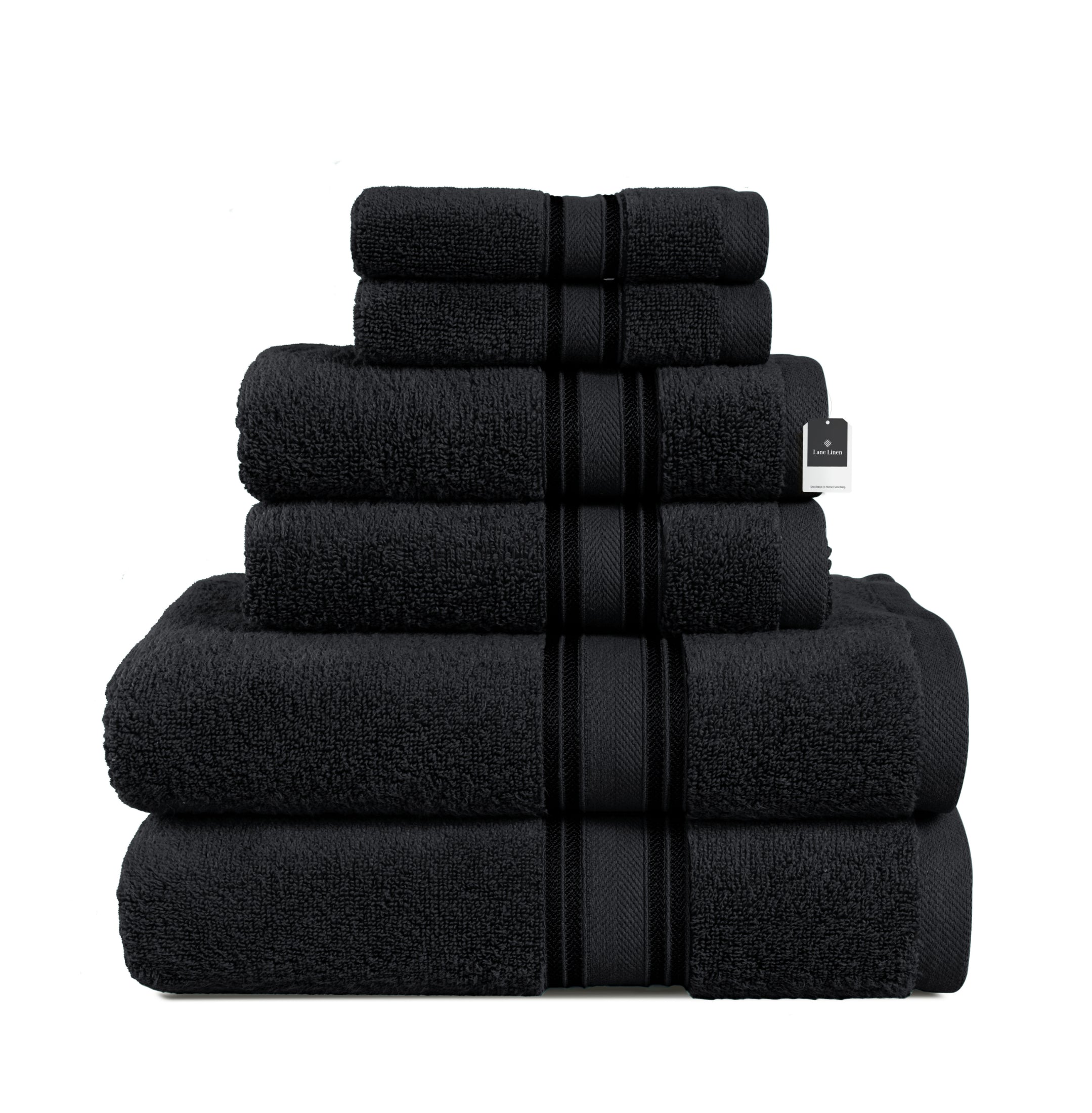 6 Piece Cotton Towel Set 550GSM - Black